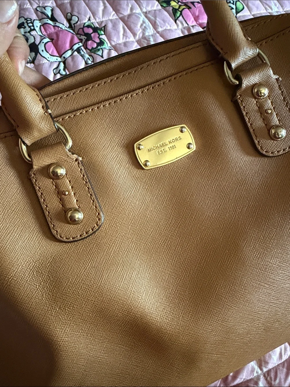 Michael Kors Cognac Leather Satchel with Gold Hardware
